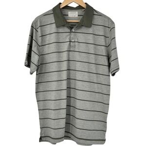 Linksoul Men's L Luxury Cotton‎ Striped Polo Shirt Grey Olive Green Tempus Fugit